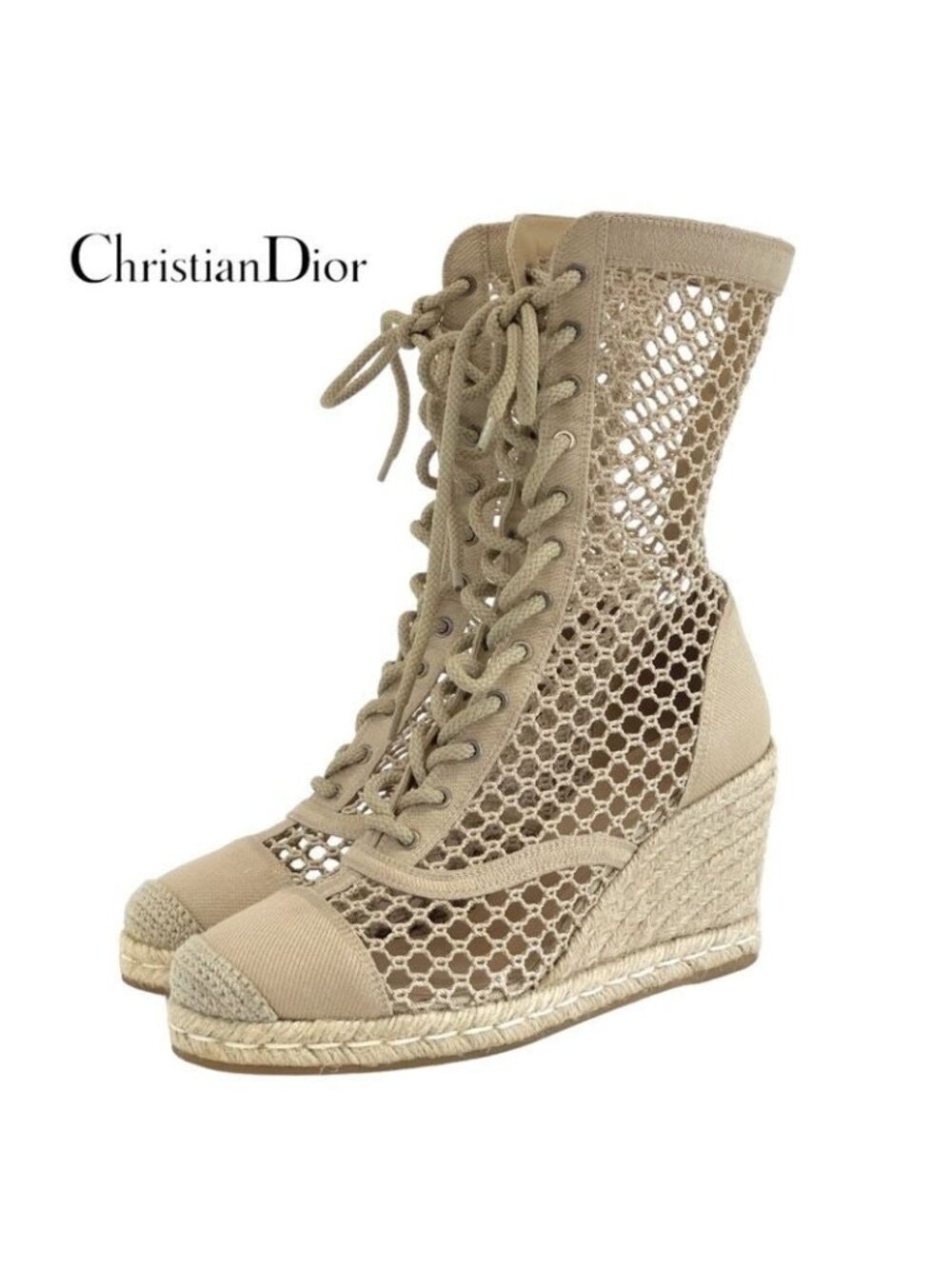Christian Dior Nayghtily-d Boots Short Shoes Fabric Beige Lace Up Braided - Picture 2 of 10